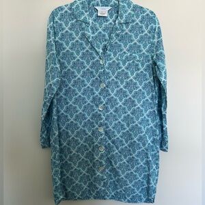 The Company Store 100% Organic Cotton Long Sleeve Blue Print Night Dress Size M